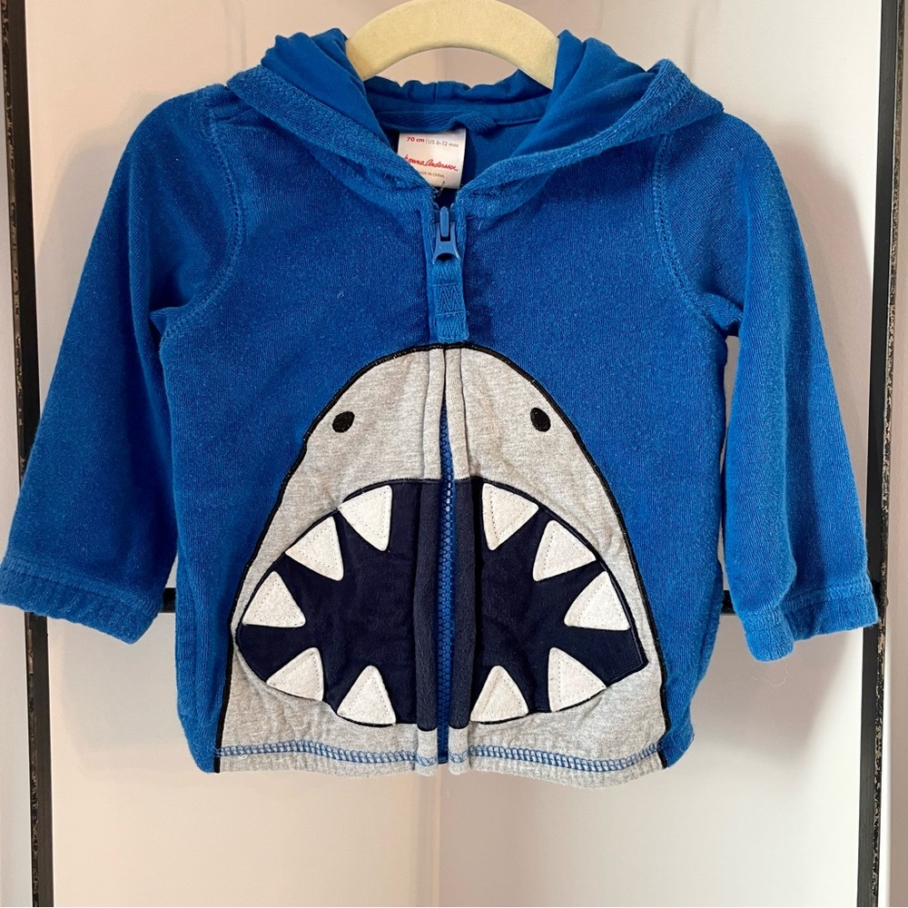 Hanna Andersson Blue Shark Zip Up Hoodie 6-12 Months